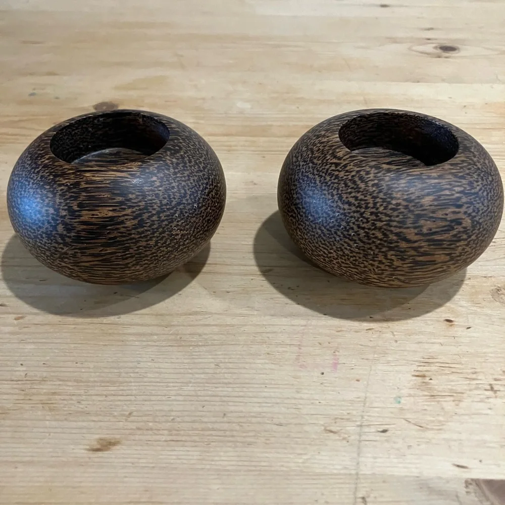 Turned Wooden Globe Candle Holders Rustic Vintage Earthy Decor